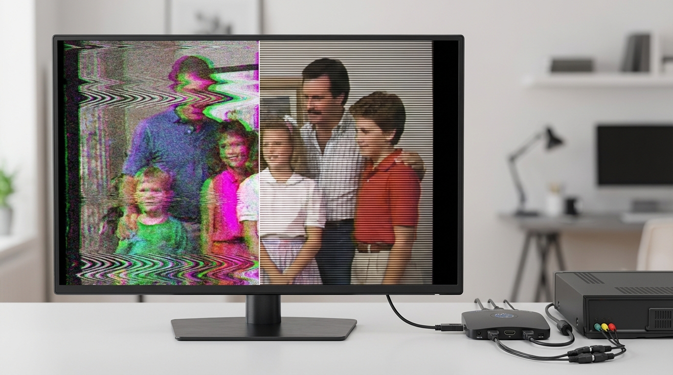 VHS signal comparison - before and after TBC correction with Box Pro