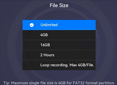 File size options on ClonerAlliance UHD Pro Max