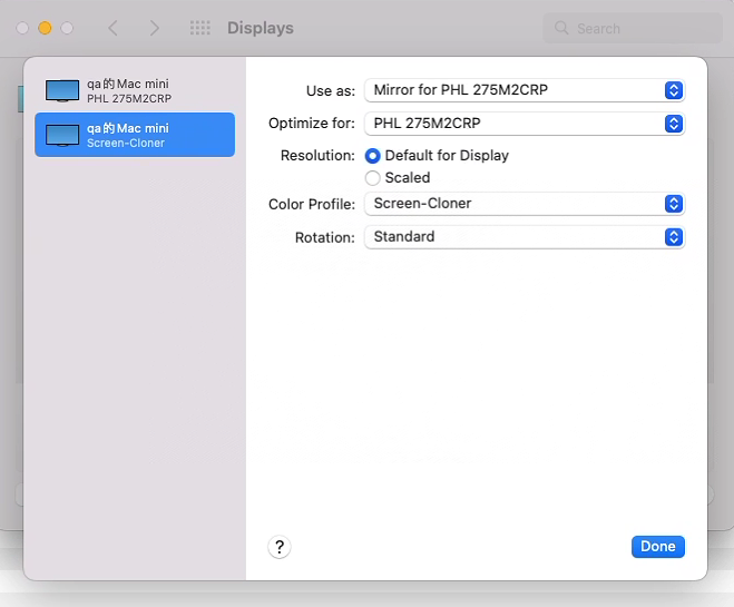 Mirror Display settings for Mac