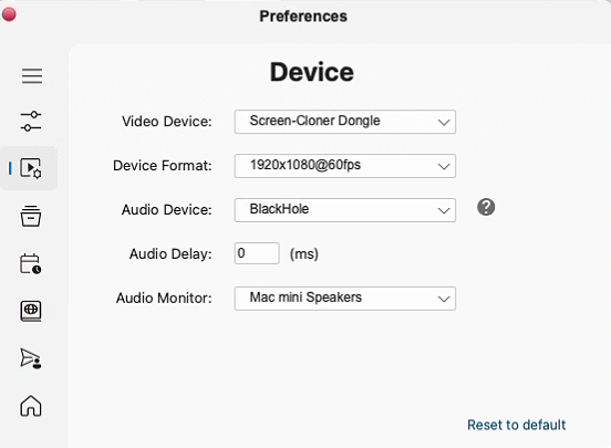 Adjusting Recording Settings Image in mac