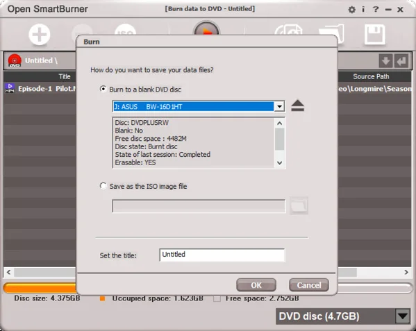 Open SmartBurner software choose dvd burner